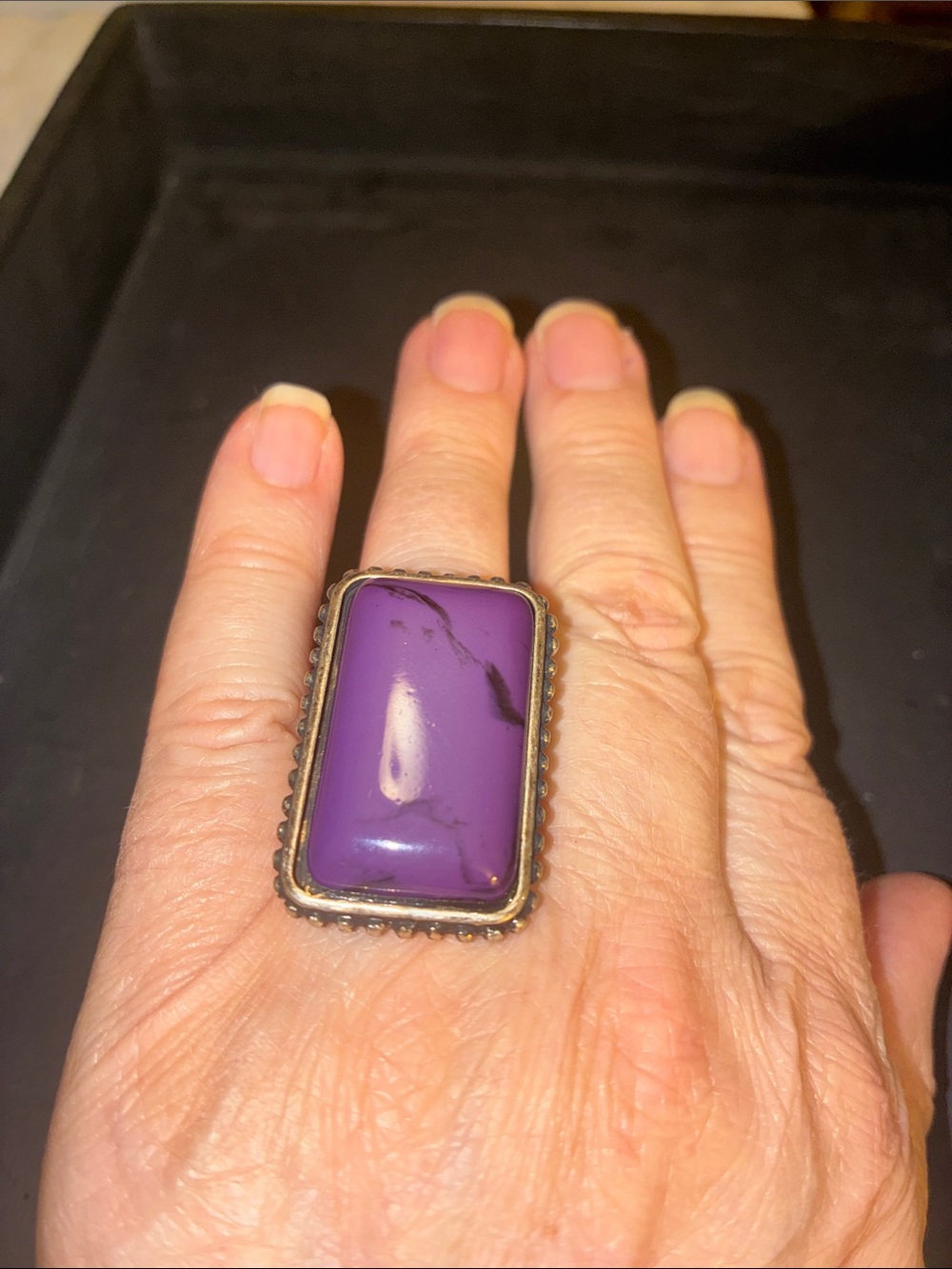 Bold Cabochon Purple Rectangular Statement Stretch Ring